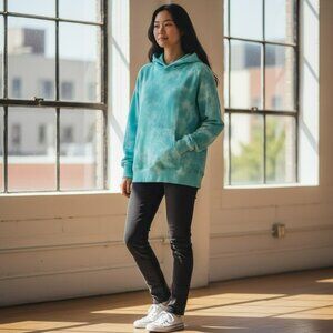 LoveShackFancy Addison Hoodie O/S | 100% Cotton | Cabana Teal Tie-Dye | NWT